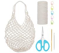 FREEBLOSS DIY Crochet Beach Bag Crochet Kit for Beginners Bohemian Mesh Bag Cotton Net Shopping Tote Handmade Shoulder Bag Crochet Bag Starter Kit Cotton Cord Knitting Kit Including All The Tools