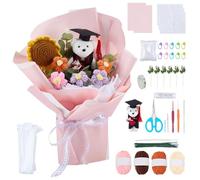 FREEBLOSS DIY Crochet Graduation Bouquet Crochet Kit for Adults Handmade Crocheting Flowers Bouquet with Bear for Graduation Celebration Gift for Birthday Home Decor