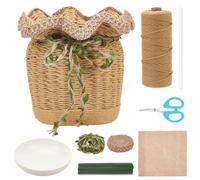 FREEBLOSS DIY Decorative Flowers Basket Weaving Kit, Cotton Cord Flowers Bouquet Basket Macrame Kit for Beginners with Video Tutorials, Basket Weaving Craft for Easter Decor