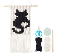 FREEBLOSS DIY Macrame Cat Wall Hanging Kit Mystical Black Cat Woven Wall Tapestry Macrame Starter Kit with Instructions Hanging Macrame Wall Art for Bedroom Living Room Decor
