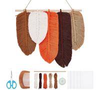 FREEBLOSS DIY Macrame Leaf Wall Hanging Kit Leaves Woven Tapestry Feather Wall Hanging Decor Beginners Macrame Kit for Adults Birthday Gift (Autumn Colors)