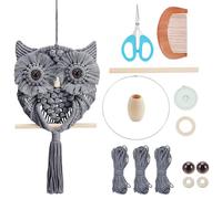 FREEBLOSS DIY Macrame Owl Kit Macrame Tapestry Wall Hanging 90m Cotton Cords Macrame Kit for Beginners with Video Tutorial Macrame Wall Art for Bedroom Decor, Gray