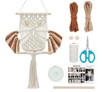 FREEBLOSS DIY Macrame Owl Kit Macrame Wall Hanging Ornament with Wooden Beads Boho Wall Hanging Decor Tassels Macrame Owl Tapestry Gift Macrame Kit for Beginners