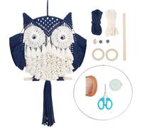 FREEBLOSS DIY Macrame Owl Kit with Video Tutorial - Navy Blue Owl Decor Macrame Wall Hanging Ornament Boho Wall Hanging Decor - Gift for Beginners