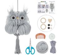 FREEBLOSS DIY Plush Grey Macrame Owl Wall Hanging Art Kit with Video Tutorials - Beginner Friendly Macrame Owls Decor for Home