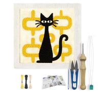 FREEBLOSS DIY Punch Needle Kit Abstract Cat Punch Needle Embroidery Wall Hanging Painting Punching Needles Starter Kit for Beginners with Complete Tools, Already Framed, 9.4x9.4inch