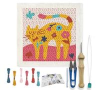 FREEBLOSS DIY Punch Needle Kit Cat Punch Needle Embroidery Wall Hanging Painting Kit for Beginners Poke Embroidery Dandelion Room Decor Already Framed, 9.4 * 9.4inch