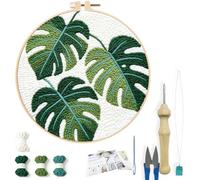 FREEBLOSS DIY Punch Needle Kit for Beginners Monstera Deliciosa Embroidery Punch Needle Starter Craft Set with Instructions Embroidery Hoop Complete Tools for Adults Gift Decoration, 7.9"/20cm