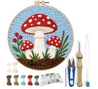 FREEBLOSS DIY Punch Needle Kit for Beginners Red Mushroom Embroidery Punch Needle Starter Craft Set with Instructions Embroidery Hoop Complete Tools for Adults Gift Decoration, 7.9"/20cm
