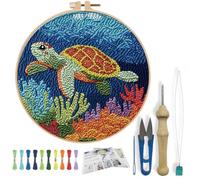 FREEBLOSS DIY Punch Needle Kit Sea Turtle Punch Needle Embroidery Wall Hanging Painting for Beginners Poke Embroidery Dandelion Room Decor Already Framed