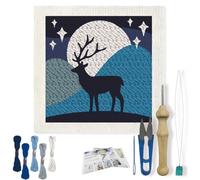 FREEBLOSS DIY Punch Needle Kits for Beginners Deer Pattern Embroidery Punch Needle Starter Craft Rug Hooking Beginner Kit Punch Needle Rug Kit Embroidery Kit Easy for Adults Decoration 24x24cm