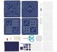 FREEBLOSS DIY Sashiko Coaster Kit - Dragonfly Sashiko Embroidery Kit for Adults with 4 Coaster Samplers, Japanese Embroidery Thread and Needles