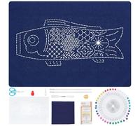 FREEBLOSS DIY Sashiko Placemats Kit Sashiko Embroidery Kit Carp Flag Pattern Placemats Hand Sewing Kit with Instructions Sashiko Kit for Beginners Practice