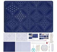 FREEBLOSS DIY Sashiko Tea Mat Kit Water-Soluble Sashiko Templates Sashiko Kit for Beginners with English Instructions Needlework Kit for Adults Embroidery Kits