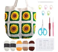 FREEBLOSS DIY Sunflower Tote Bag Crochet kit for Beginners with Step-by-Step Video Tutorials Crochet Knitted Bag Set for Adults Knitting Kit Crochet Starter Kit for Knitting Enthusiast