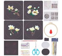 FREEBLOSS Embroidery CoastersKit with Instructions Magnolia Embroidery Kit for Beginners Sashiko Practice Project Embroidery Practice Kit Sashiko Embroidery Coasters for Housewarming Gift
