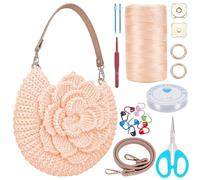 FREEBLOSS Flower Crochet Bag Kit for Beginners Complete Starter Set with Step-by-Step Video Tutorials Crochet Tote Bag Set Knitting Kit Adult Crafts Projects, Beige