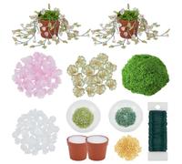 FREEBLOSS Glass Beads Plant Flower Making Kit DIY Lily of the Valley Beaded Plant Kit with Plastic Pot Mini Forever Pot Hanging Plant for Home Decor