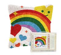 FREEBLOSS Latch Hook Pillow Kits Rainbow Printed Pillowcase Latch Hook Kits for Beginners Adults DIY Pillow Cover for Handmade Cushion Decoration Sofa 17x17