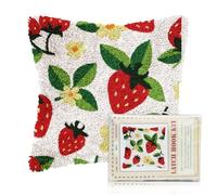 FREEBLOSS Latch Hook Pillow Kits Strawberry Printed Pillowcase Latch Hook Kits for Beginners Adults DIY Pillow Cover for Handmade Cushion Decoration Sofa 17x17