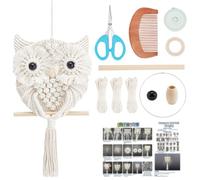 FREEBLOSS Macrame Owl Kit for Beginners Macrame Wall Hanging Kit DIY Macrame Kit with Video Tutorial Macrame Hanging Decor for Adults Gift, Naturally white