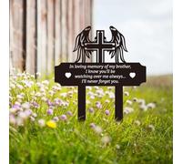 FREEBLOSS Metal Memorial Garden Stake for Brother, Wings and Cross Pattern Grave Markers, Commemorative Plaques, Sympathy Garden Stake Grave Decorations for Cemetery