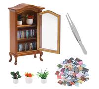FREEBLOSS Mini Bookshelf with 100 Miniature Books 3 Miniature Plants Dollhouse Bookcase 1:12 Scale Dollhouse Furniture for Craft