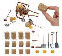 FREEBLOSS Mini Hay Bales Set 12pcs Mini Decorative Hay Bales 4pcs Pumpkins Miniature Farming Cart Western Party Decoration for Table Autumn Party