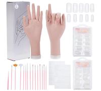 FREEBLOSS Practice Hands Set for Acrylic Nails Includes 2 Resin Mannequin Hands 200pcs Nail Art Practical Tips and 15 Brushes for Fake Nail Hand Art Trainer Manicure Practice Tool