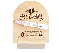 FREEBLOSS Pregnancy Announcement Daddy Baby Reveal Ideas for Husband Footprints Pattern Pregnancy Test Keepsake Wooden Sign for Dad Surprise Gift