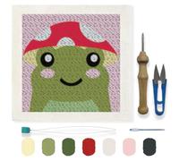 FREEBLOSS Punch Needle Embroidery Starter Kits for Adults Beginners, Framed Punch Embroidery Kit Include Instructions, Punch Needle Fabric with Frog Pattern, Yarns, Rug Punch Needle Kit