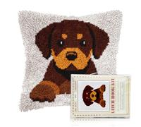 FREEBLOSS Puppy Latch Hook Kits for Adults Beginners DIY Throw Pillow Pre-Printed Hook and Latch Rug Kits Cross-Stitch Cushion Cover for Home Sofa Decoration 17x17in/43x43cm