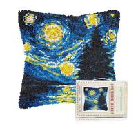 FREEBLOSS REEBLOSS 17x17 Latch Hook Kit for Adults Beginners Starry Pattern Pre Printed DIY Crochet and Latch Hook Cushion Kit Pillow Cover for Home Sofa Decoration, with Instructions