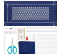 FREEBLOSS Sashiko Acrylic Template Tea Mat kit Full Sashiko Supplies Kit with Sashiko Stencil Embroidery Kit for Beginners with English Instructions Needlework Kit for Adults