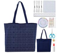FREEBLOSS Sashiko Bag Kit Embroidery Handbag Navy Blue Tote Bag Embroidery Kit Cross Stitch Handbag Set for Craft Project Beginners Hand Sewing Kit with PET Template, 34 * 31 * 12cm