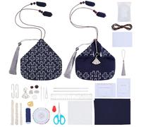 FREEBLOSS Sashiko Bag Kit Sashiko Embroidery Kit for Beginners DIY Bag Embroidery Kits Includes Sewing Thread, Needles, Fabric, Thimble Hand Sewing Kits with PET Template(Quadrilateral Lines)