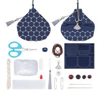 FREEBLOSS Sashiko Coin Purse DIY Kit with Instructions Pre- Printed Pattern Fabric Waves Sashiko Kit for Beginners Japanese Embroidery Bag for Girls Mums Gift