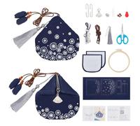 FREEBLOSS Sashiko Coin Purse DIY Kit with Instructions Sashiko Kit for Beginners Embroidery Practice Kit Sashiko Thread and Needles Hand Sewing Kit for Beginners Lotus Leaf Pattern
