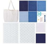 FREEBLOSS Sashiko Kit Sashiko Water-Soluble Template Repair Kit with Sashiko Embroidery Pattern Stabilizers with Sashiko Thimble, Sashiko Fabric, Sashiko Thread and Needles