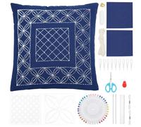FREEBLOSS Sashiko Pillowcase Kit DIY Pillowcase Kit Full Sashiko Supplies Kit with 2 Acrylic Sashiko Stencils Embroidery Kit for Beginners with English Instructions, Sashiko Thread