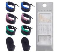 FREEBLOSS Sashiko Sewing Pack Japanese Sashiko Kit with 12 Needles and 4 Pairs of Adjustable Leather Thimble for Embroidery Sewing Supplies