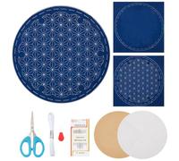 FREEBLOSS Sashiko Tea Mat DIY Sashiko Kit with Instructions Sashiko Kit for Beginners 13.78 * 13.78'' Pre-Printed Pattern Leaf Sashiko Tea Mat Sashiko Japanese Needlework Kit for Housewarming Gift