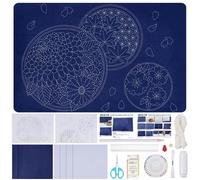 FREEBLOSS Sashiko Tea Mat Kit DIY Sashiko Kit with Template Sashiko Stencils Kit Sashiko Water Soluble Template Tea Mat Sashiko Kit for Beginner DIY Sashiko Kit for Adults