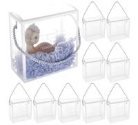 FREEBLOSS Transparent Trimmed Clear PET Favor Boxes with Rope Handles White Portable Candy Gift Boxes for Small Gifts Weddings Birthdays 5.5" x 2.8" x 5.5"