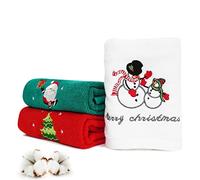FreeCon Christmas Hand Towels 3 Pack, Cotton Dish Washcloth for Kitchen, Soft & Embroidered Bath Towel for Bathroom Super Absorbent, Cute Holiday Decoration Set for Home (73×34cm)