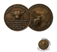 FREECOZYER Highland Cow Challenge Coin, Travel Safe Journey Token, Scottish Highland Cattle Commemorative Coin, Collectible Keepsake Gift for Travelers, Adventure Lovers, Cow Lovers，10PCS