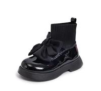 FREECOZYER Kids Boots Girls Black Ankle Boots with Knitted Bowknot Socks Winter Pull On School Shoes for Little Kid Big Kid Girls (Black, Adult, Women, 1.5, Numeric, UK Footwear Size System, Medium)