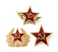 FREECROWS Soviet Red Star Cockade and Officers Wreath Emblem Set - 3-Piece USSR Military Hat Insignia Collection for Ushanka and Pilotka Side Cap Replicas
