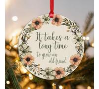 Freecustom Acrylic Christmas Ornament It Takes A Long Time to Grow An Old Friend Christmas Tree Ornament Orange Floral Wreath Family Prayer Ornament for Decorating Christmas Home 3 Inch With Hole