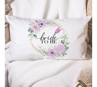 Freecustom Bride To Be Rectangle Lumbar Pillow Case Purple Floral Wreath Throw Pillowcase Sayings Lettering 16x24in Decorative Pillow Home Cotton Linen Bright Cushion Cover For Home Sofa Bedding Car